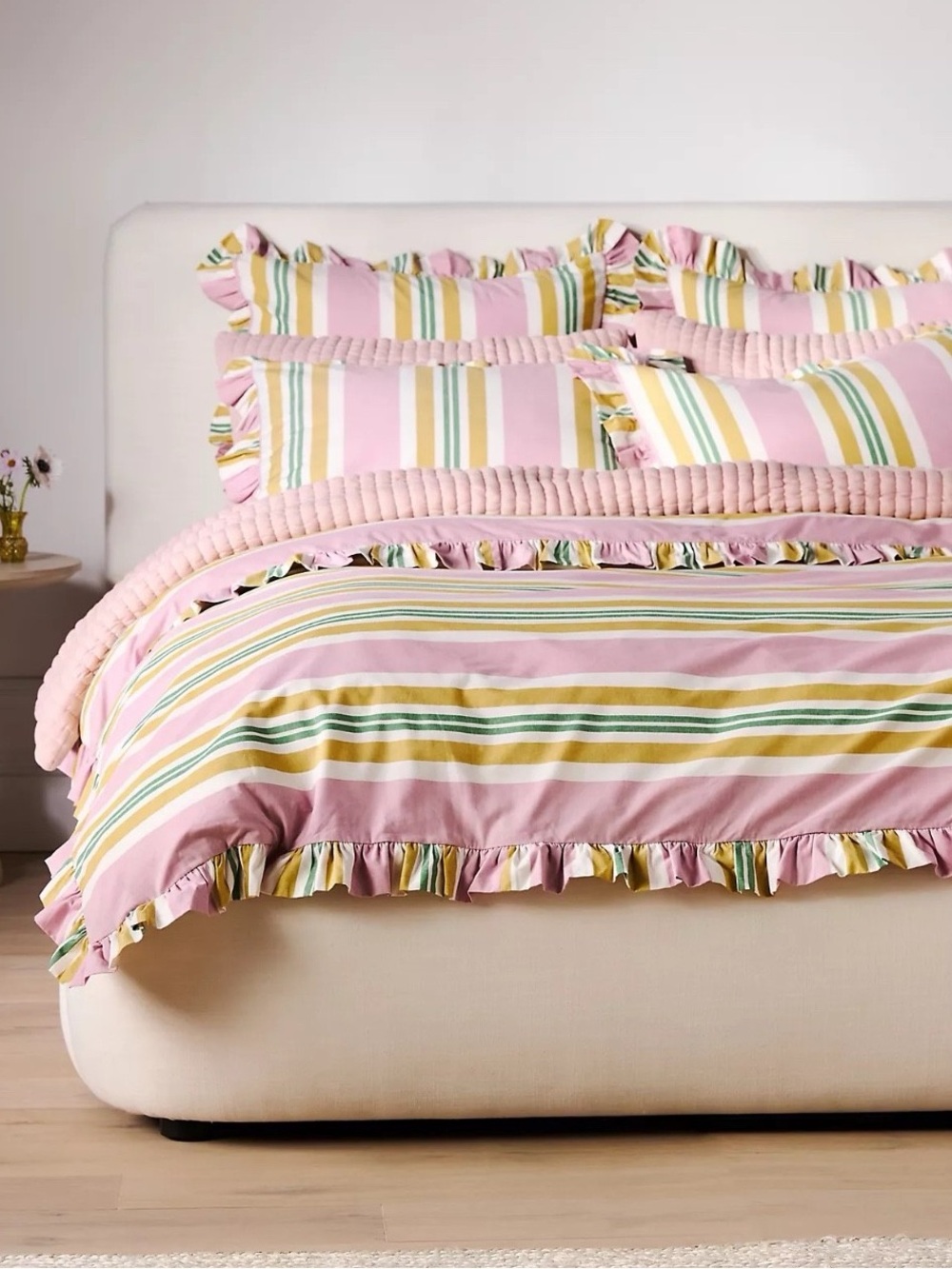 🔆🎀💚 Anthropologie Maeve Mele Striped Ruffle Duvet Cover KING* like new 💚🎀🔆